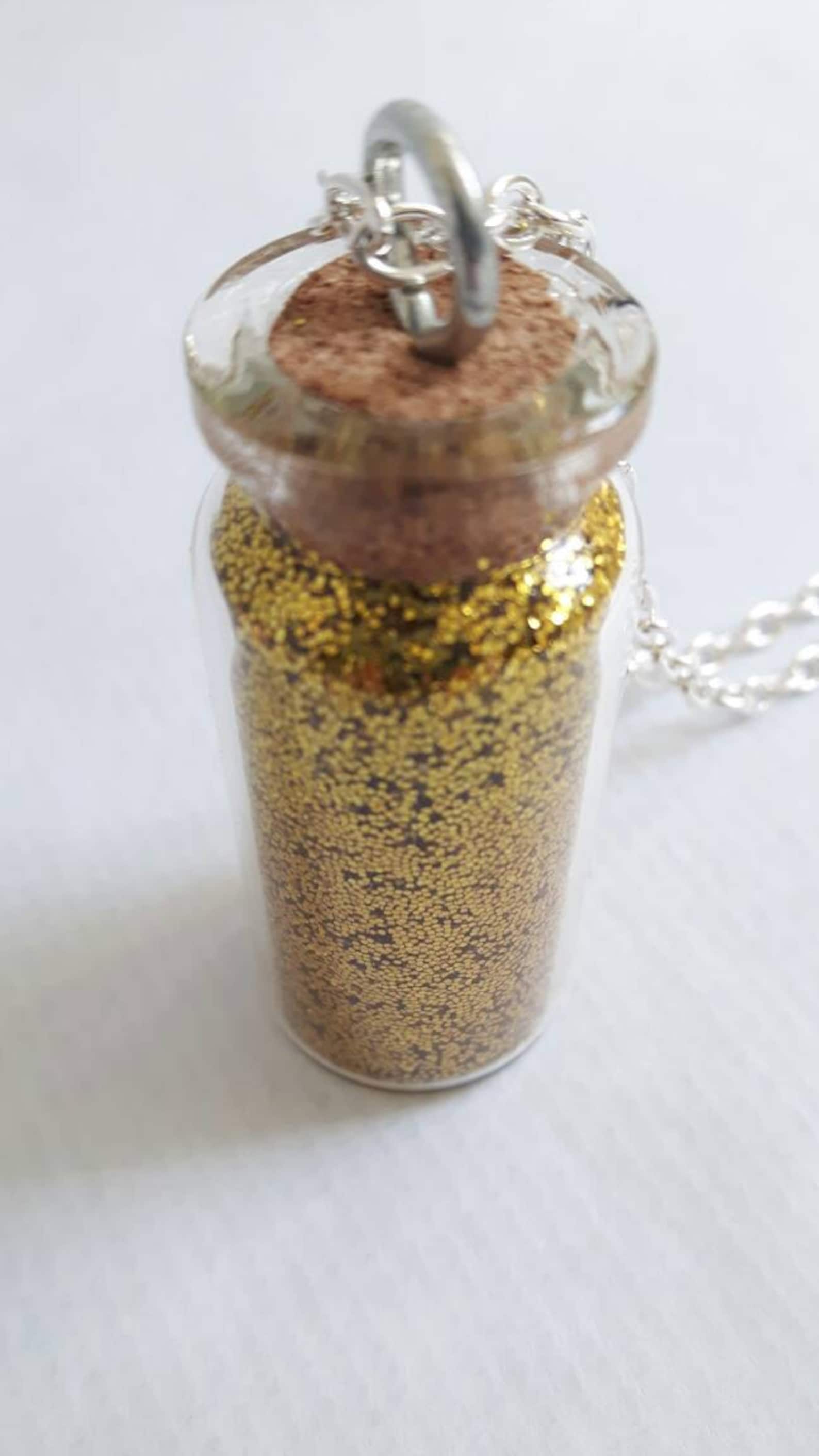 Jar of Gold Glitter Necklace Mini Jar Necklace, Mini Jar Pendant