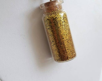 Jar of gold glitter necklace - mini jar necklace, mini jar pendant, glitter pendant, gold glitter necklace, vial necklace, gold sparkle