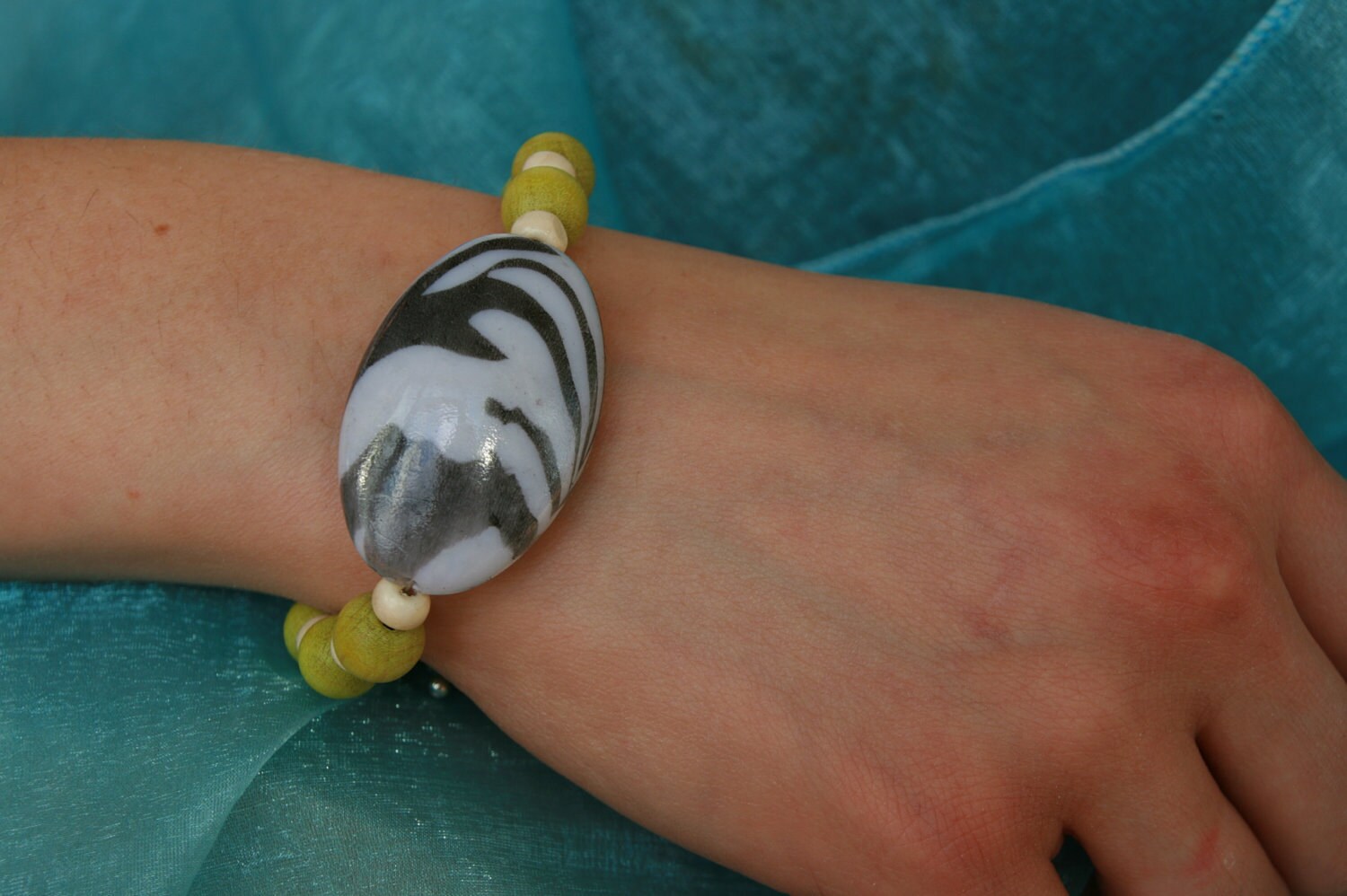 Zebra Print Bracelet Green and Monochrome Bracelet Black Etsy