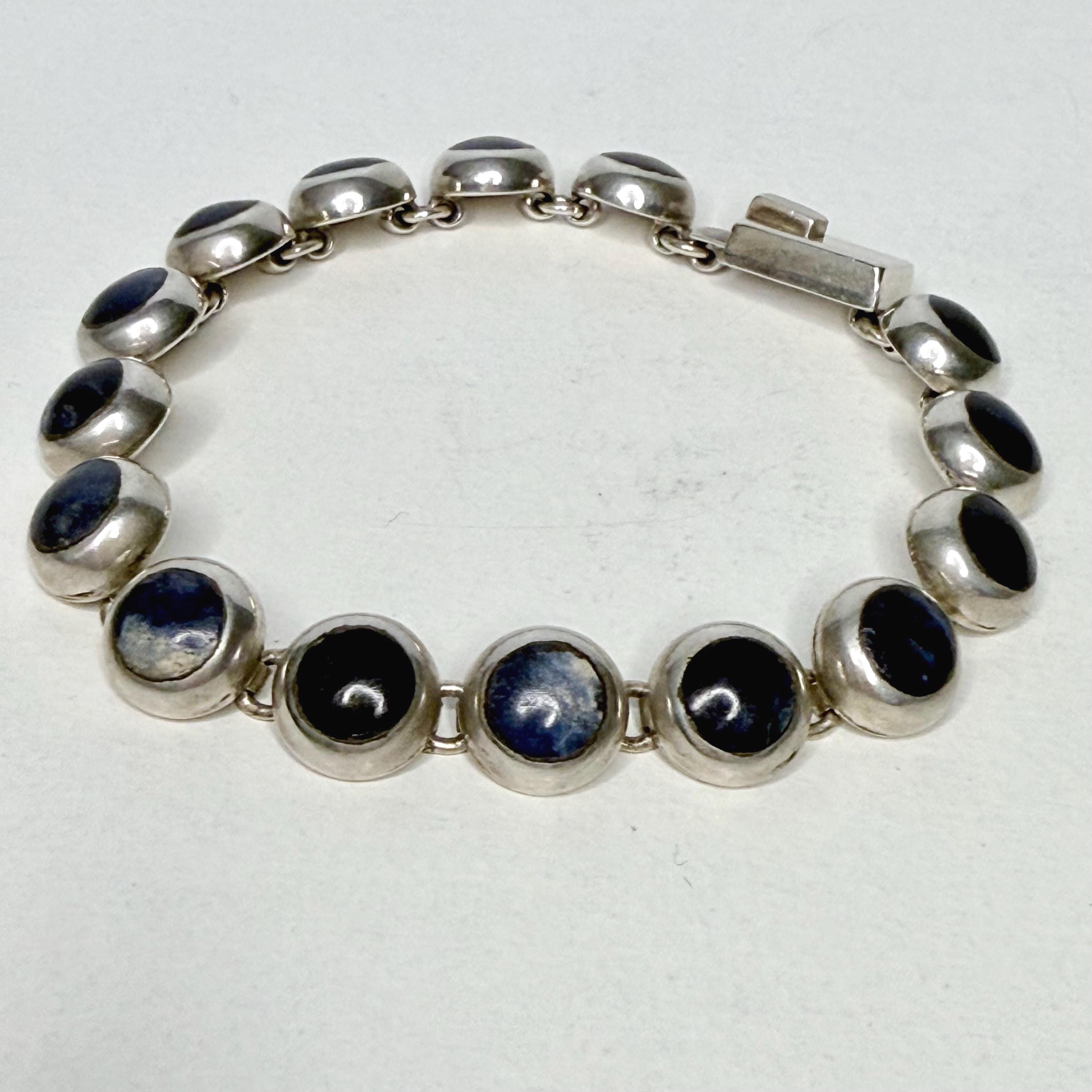 Vintage Sterling Silver 925 Collar Necklace – 38.9g – Turquoise & Lapis Onyx 950 Bracelet - Etsy main image 3