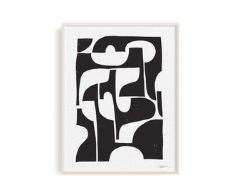 Abstract Mid-Century Pattern - Linocut Block Print, Art Print, Contemporary Art, Modern Art, Minimalist Art, Geometric Art, Wall Art