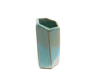 Short Hexagon Tube Vase 058 - Amber, Blue, White Glaze, Home Decor, Handmade, Housewarming Gift, Ceramic Vase, Geometric Decor, Minimalist