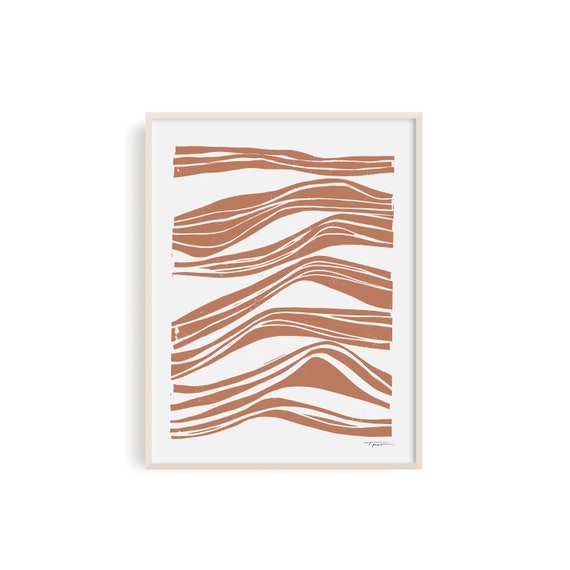 Abstract Waves Linocut Block Print Art Print Modern Art | Etsy
