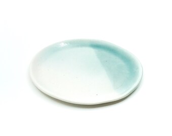 Dillard - Medium Hand-formed Porcelain Dish - White/Sea Glass, Handmade, Housewarming Gift, Ceramic Dish, Trinket Dish, Ring Dish