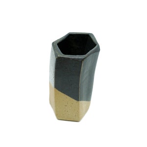 Short Hexagon Tube Vase 094 Matte Black Glaze, Home Decor, Handmade, Housewarming Gift, Ceramic Vase, Geometric Decor image 2