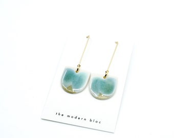 London - Brown, Blue, Blue-Green, Modern Porcelain and Gold Plated Earrings, Porcelain Earrings, Modern Earrings, Porcelain Jewelry