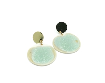 Imani -  Modern  Porcelain Earrings - Sandy Green Glaze, Porcelain Earrings, Modern Earrings, Porcelain Jewelry, Gift