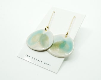 Amara - Multi-Colored Shades of Blue-Green, Modern Porcelain, Gold Plated Earrings, Porcelain Earrings, Modern Earrings, Porcelain Jewelry