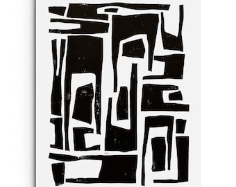 Elongated Modern and Abstract Shapes, Linocut Block Print, Art Print, Modern Art, Minimalist Art, Geometric Art, Digital Art, Wall Art