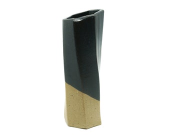 Tall Hexagon Tube Vase 091 - Matte Black Glaze, Home Decor, Handmade, Housewarming Gift, Ceramic Vase, Geometric Decor