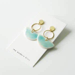 Hayden - Modern Crescent Porcelain Earrings, Sea Glass Glaze, Porcelain Earrings, Modern Earrings, Porcelain Jewelry, Gift