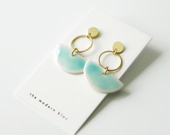 Hayden - Modern Crescent Porcelain Earrings, Sea Glass Glaze, Porcelain Earrings, Modern Earrings, Porcelain Jewelry, Gift