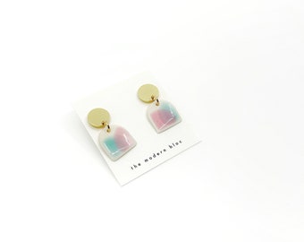 Ade - Medium Modern Arch Porcelain Earrings, Light Pink/Sea Glass Glaze, Porcelain Dangle Earrings, Modern Earrings, Porcelain Jewelry, Gift