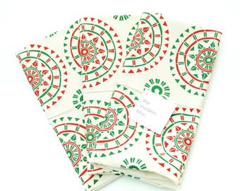 Geo Pattern Holiday Kitchen Towel, Red and Green Screen-Printed Towel, Gift, Housewarming Gift, Modern, Gift Under 20