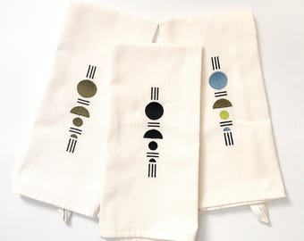 In A Row Embroidered Decorative Tea Towel - Kitchen Towel, Gift, Housewarming Gift, Modern, Gift Under 20