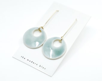 Nia - Blue-Green, Modern Porcelain and Gold Plated Earrings, Porcelain Earrings, Modern Earrings, Porcelain Jewelry