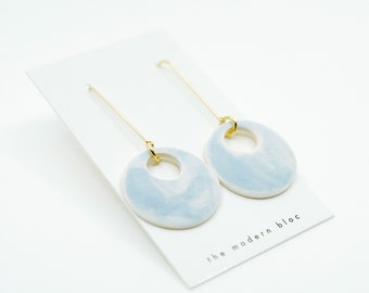 Nia - Wave Blue, Modern Porcelain and Gold Plated Earrings, Porcelain Earrings, Modern Earrings, Porcelain Jewelry