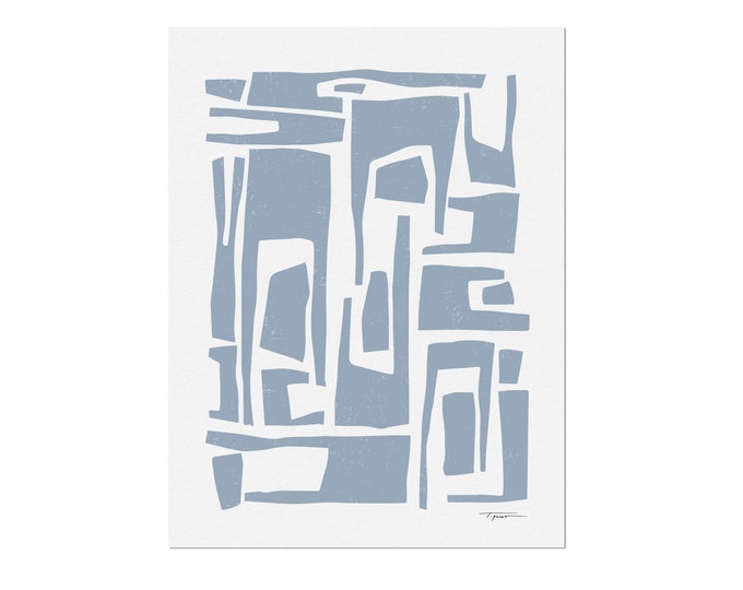Elongated Modern and Abstract Shapes, Linocut Block Print, Art Print, Modern Art, Minimalist Art, Geometric Art, Digital Art, Wall Art
