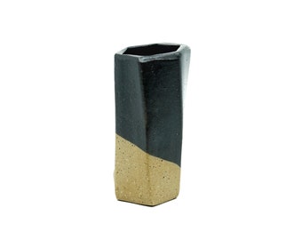 Medium Hexagon Tube Vase 092 - Matte Black Glaze, Home Decor, Handmade, Housewarming Gift, Ceramic Vase, Geometric Decor, Minimalist