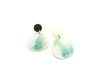 Zuri -  Modern  Porcelain Earrings - Sea Glass and Green Glaze, Porcelain Earrings, Modern Earrings, Porcelain Jewelry, Gift