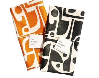 Natural Kitchen Towel - Mid Century Shapes - Burnt Orange Screen-Printed Towel, Gift, Housewarming Gift, Modern, Gift Under 20