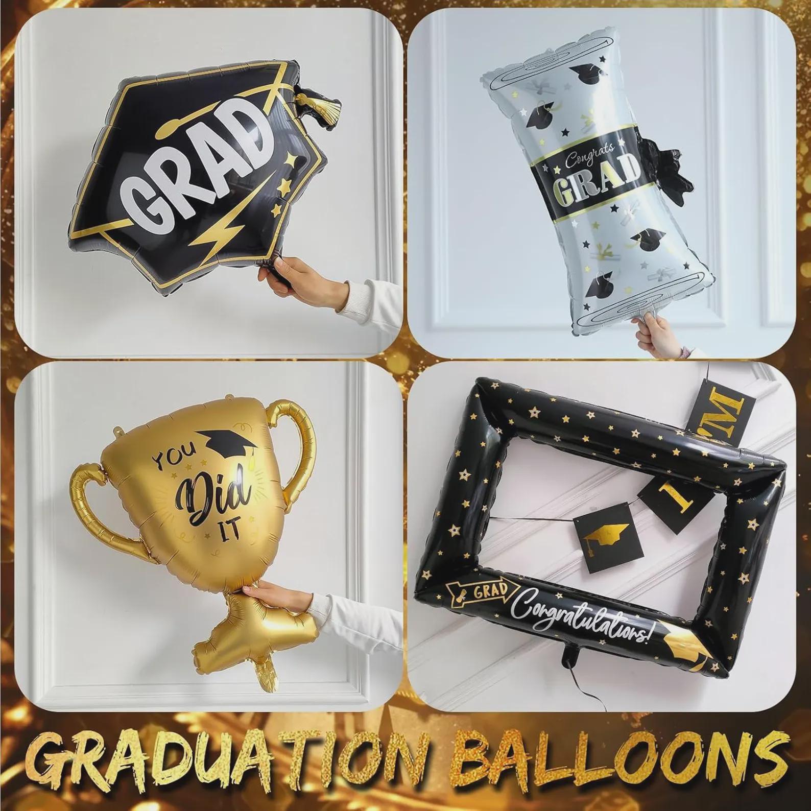 135pcs Graduation Balloon Garland Kit | Black Gold White Balloons Arch ...