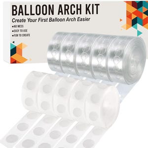 DIY balloon arch kit with 82ft balloon strip and 500 glue dot adhesive points for creating balloon garlands, arches, and party decorations. Easy decorating set for birthdays, weddings, baby showers, graduations, and events. Flexible strip design holds balloons securely in custom shapes. Perfect for photo backdrops, entrance arches, dessert tables, stage decor, and festive celebrations. Ideal DIY party decoration kit for fast and professional looking balloon setups.