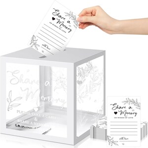 Celebration of Life Memory Cards Set | Greenery Share a Memory Cards with Box | Funeral Guest Book Alternative | White Keepsake Box