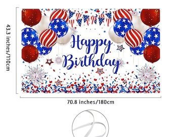 4. Juli Backdrop Banner | Bunt Rot Weiß Blau Party Decor | Tag des amerikanischen Unabhängigkeitstags Photo Booth Hintergrund