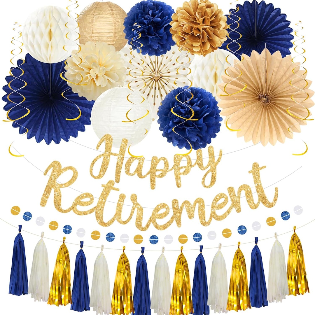 Retirement Party Decorations Kit Blue Gold for Women Men - Etsy