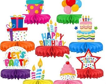 Colorful Birthday Honeycomb Centerpiece Set | Happy Birthday Table Decorations Party Supplies for Kids Theme Events