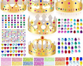 Gold Paper Crown Kit | DIY Birthday Crown Craft Set | Kids Party Princess King Crowns | Classroom Party Dress Up Decorations
