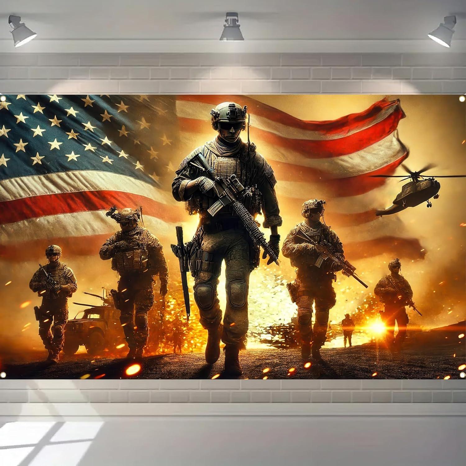 Patriotic Military Banner | 4th of July Backdrop | American Flag ...