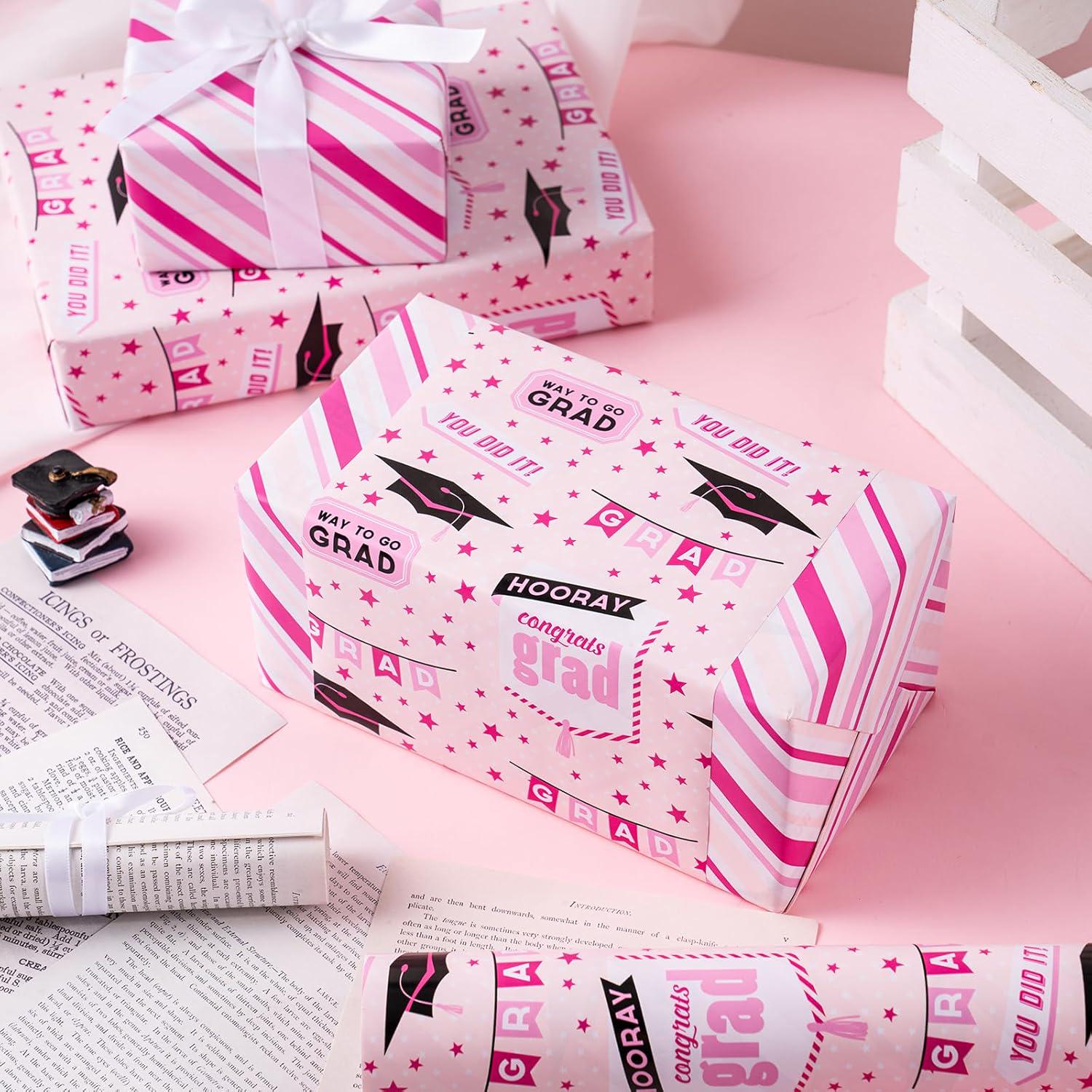 Graduation Wrapping Paper Pink | Reversible Mini Roll 17in X 32.8ft ...