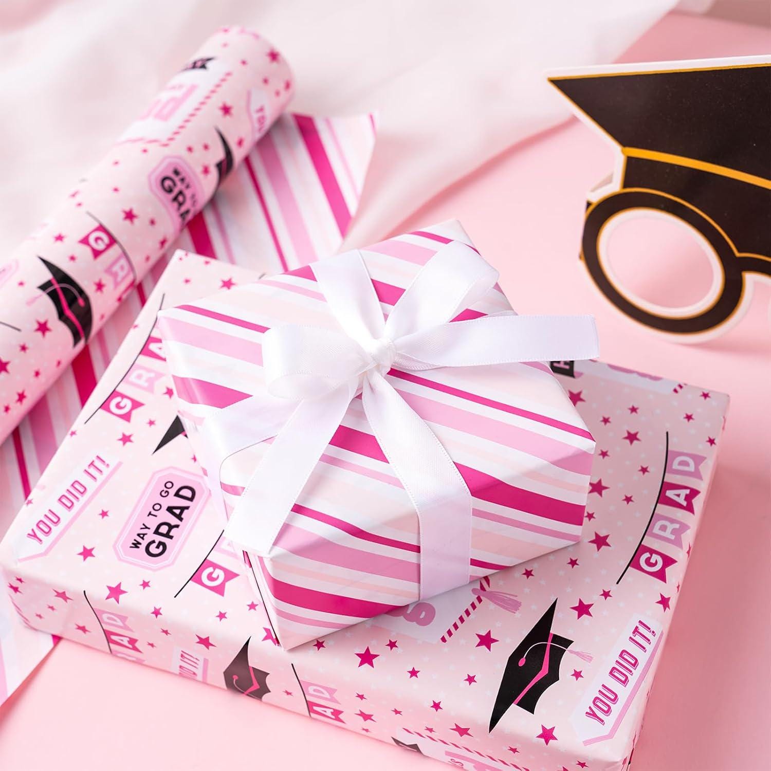 Graduation Wrapping Paper Pink | Reversible Mini Roll 17in X 32.8ft ...