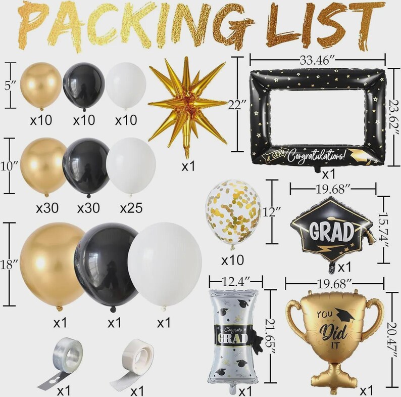 135pcs Graduation Balloon Garland Kit | Black Gold White Balloons Arch ...