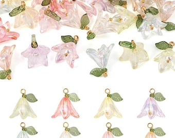 Acrylic Lily Flower Charms with Pearl Beads | DIY Necklace Earrings Jewelry Making Supplies