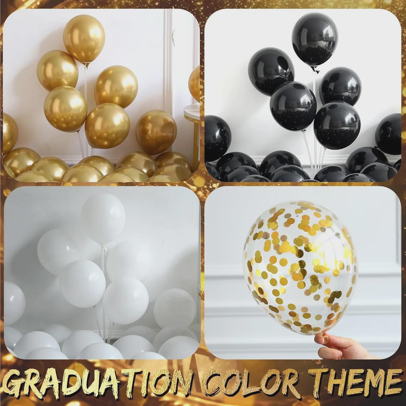 135pcs Graduation Balloon Garland Kit | Black Gold White Balloons Arch ...
