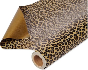 Reversible Wrapping Paper | Jumbo Roll Leopard and Gold | 1 Roll 175 sq ft | Gift Wrap for Birthday Holidays Parties Special Occasions