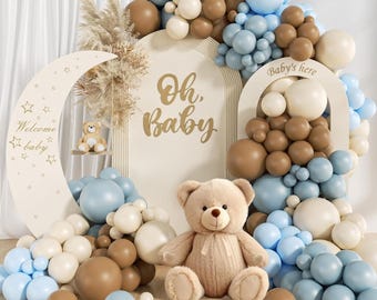 Kit d'arche de ballons bleu-marron | Guirlande de ballons thème ours | Décoration de fête des bois | Toile de fond d'anniversaire | Décorations d'événement neutres