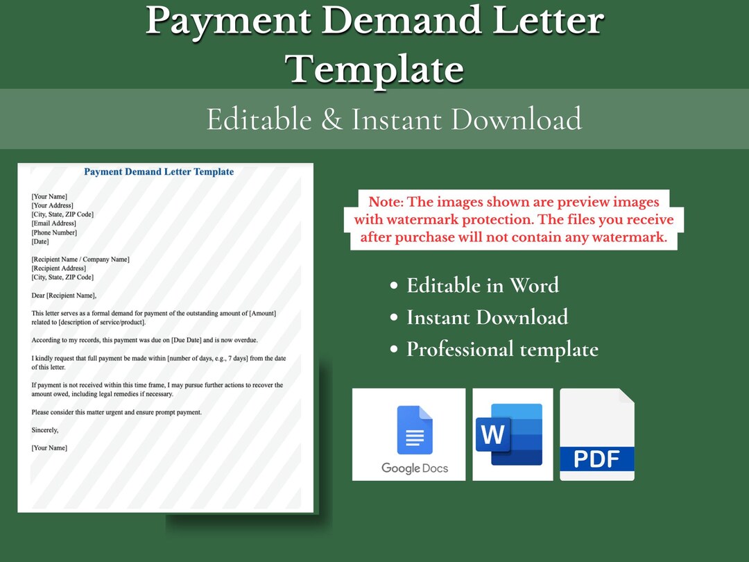 Payment Demand Letter Template – Editable Word & PDF - Etsy