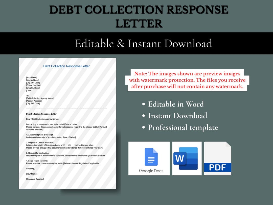 Debt Collection Response Letter Template (editable Word/pdf) - Etsy