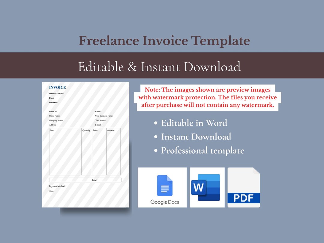 Professional Freelance Invoice Template | Editable Word, PDF (digital ...
