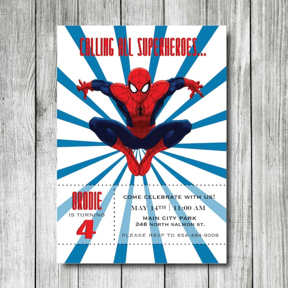 Spiderman Birthday Invitation Superheroes Birthday Etsy