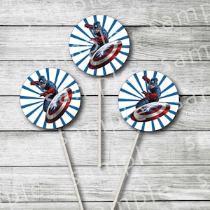 Captain America Cupcake toppers - Printable Captain America Cupcake toppers - Instant download Captain America Cupcake toppers