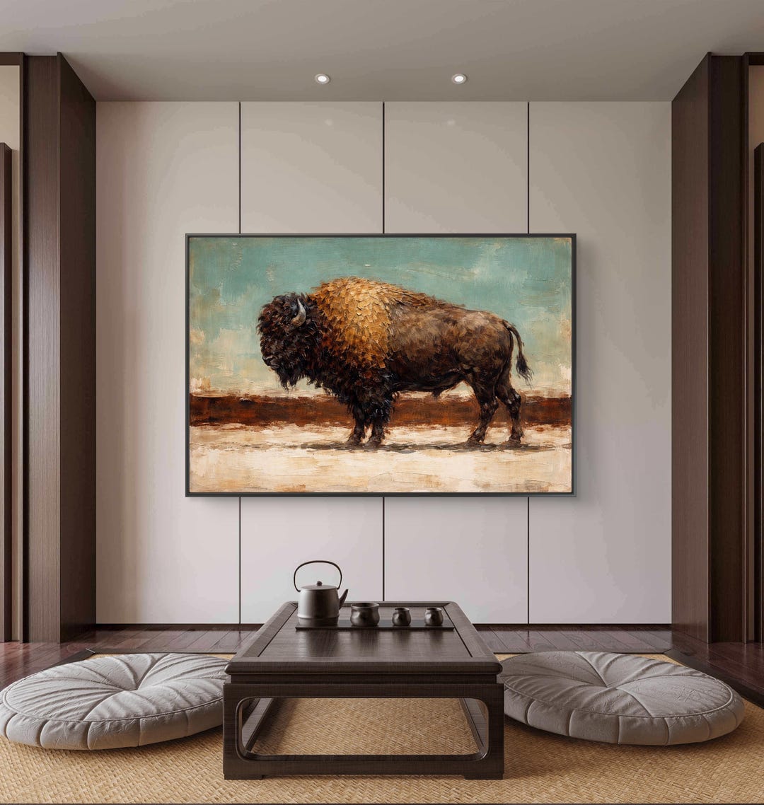 Rustic Buffalo Painting Canvas Print Matte Canvas, Framed | Bison Wall ...