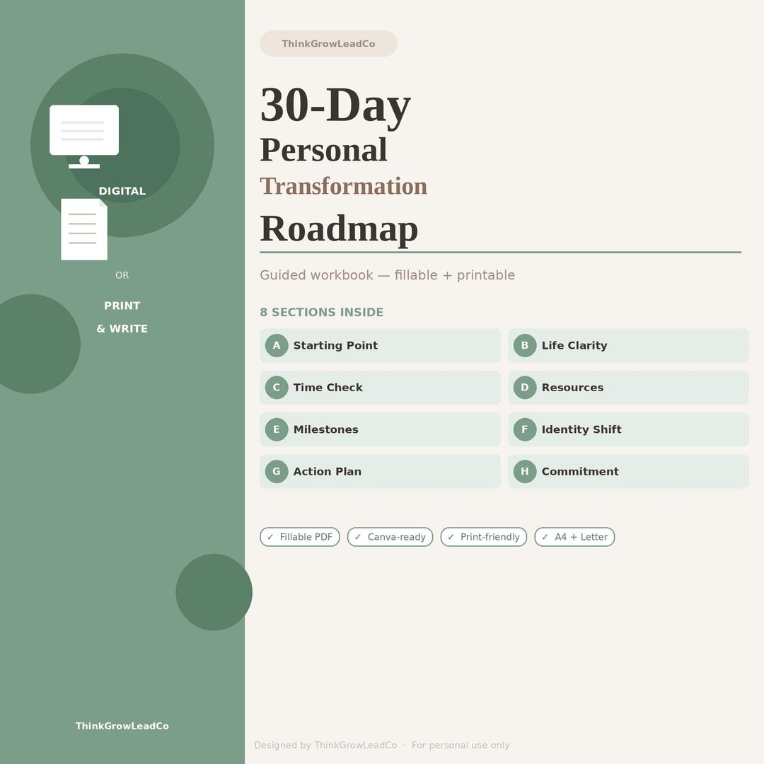 30 Day Self Improvement Workbook Printable | Life Reset & Goal Planner ...