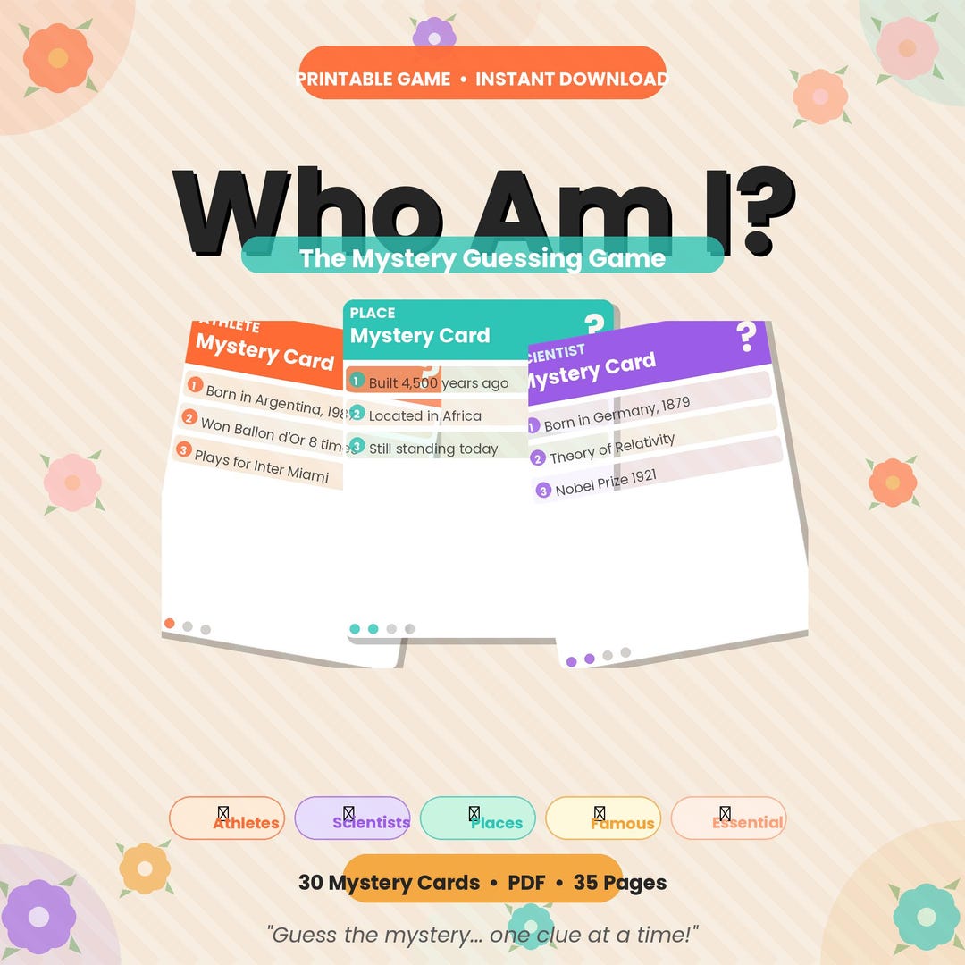 Who Am I Guessing Game Printable | Fun Family Game Night Activity ...