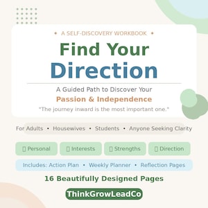 Encuentra tu camino: Cuaderno de autodescubrimiento / Pasión y propósito (PDF imprimible) / Guía de vida para adultos, amas de casa y estudiantes