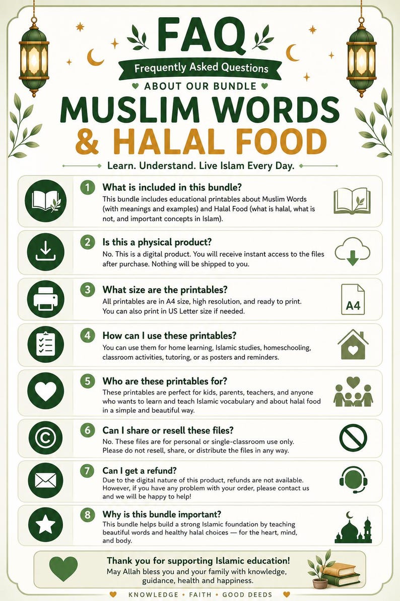 Islamic Learning Bundle for Kids | Muslim Words & Halal Food Printable ...